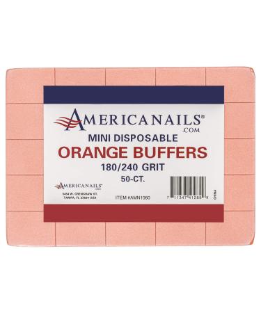 Americanails Mini Orange Buffers - (180/240 Grit) - Professional Salon Quality White Buffing Blocks for Nails - Buff Nails Prior to Application of Polish, Gel Polish, Gel, Acrylic, Double-Sided, 50 Ct Orange (180/240 Grit)
