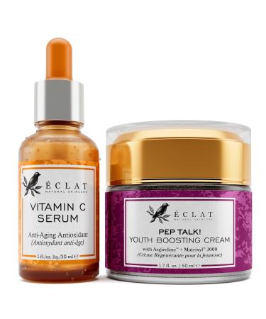 Eclat Skincare Vitamin C Serum + Anti Aging Face Cream Set Vit C with Hyaluronic Acid Ferulic Acid & Vitamin E + Collagen Peptide Moisturizer Brightening & Anti Wrinkle Skin Care Duo for Women
