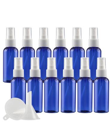 TIANZD 12 Pieces Empty 50 ml Blue PET Plastic Fine Mist Pump Spray Bottles with White Top Portable Sprayer for Perfume Water Cosmetic Travel Containers Refillable 2x Funnel