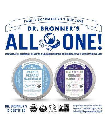 Dr. Bronner's Organic Magic Balm Variety Pack - 2oz Arnica-Menthol & Baby Unscented | Made with Beeswax & Hemp Oil for Hands, Face & Body - 2 Count - Buy Online on GoSupps.com