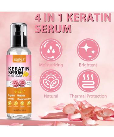 Keratin Protein Hair Serum | Anti-Frizz Moisturizing Oil | Nourishing Serum for Dry & Damaged Hair | Heat Protectant for Shine | Rose Scent - Buy Online on GoSupps.com