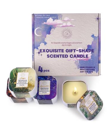 Scented Candle Gift Set for Women 4 Pack Square-Shaped Aromatherapy Candles Organic Soy War Jar Candles for Housewarming Gift Set fragrance Cedarwood Sage Lavender Eucalyptus