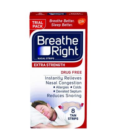 heb Breathe Right Nasal Strips to Stop Snoring, Drug-Free, Extra Tan, 8 Count, Pack of 3