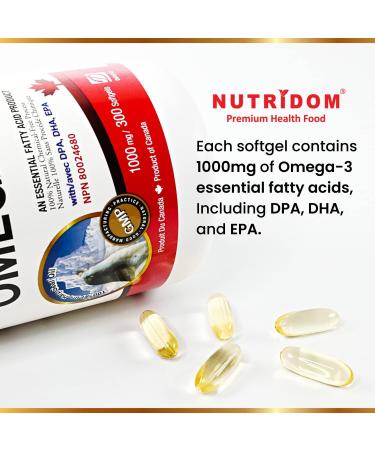 Nutridom Canadian Harp Seal Oil Omega-3 1000mg 300 Softgels Essential Fatty Acid Supplement with DPA DHA EPA 100% Natural Chemical-Free Non-GMO Made in Canada - Buy Online on GoSupps.com