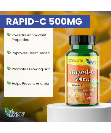 America Medic & Science Rapid-C 500mg Vitamin C Supplement - 100 Tablets | Energy Booster & Immune Support for Adults | Vegan Non-GMO Antioxidant - Buy Online on GoSupps.com