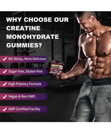 Creatine Monohydrate Gummies 5000mg - Sugar Free Pre Workout Supplement for Men & Women Creatine Gummies for Muscle Strength Recovery Cognitive Health & Memory Mixed Berry Flavor 120 Count - Buy Online on GoSupps.com