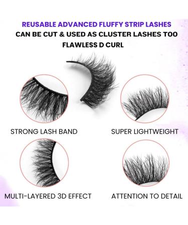 Russian Strip Lashes False Eyelashes Cat Eye Lashes 18MM D Curl Strip Lashes 10 Pairs with Strong Eye Lash Glue and Eyelash Brush- Reusable Handmade Natural Look 3D Cat Eye Lashes Full D Curl Strip Lash Set - Buy Online on GoSupps.com
