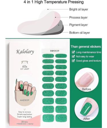 Kalolary Gel Nail Polish Strips Semi Cured Nail Gel Art Sticker Waterproof Full Nail Wraps Decal Sets with Nail File and Stick for Women Girls Nail Art Decor (UV/LED Lamp Required) (Shiny Green) - Buy Online on GoSupps.com
