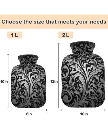 NAANLE 1L Hot Water Bottle with Paisley Flower Cover - Pain Relief & Warmth for Back Hands and Feet | Transparent Black Heat Bottle - Buy Online on GoSupps.com