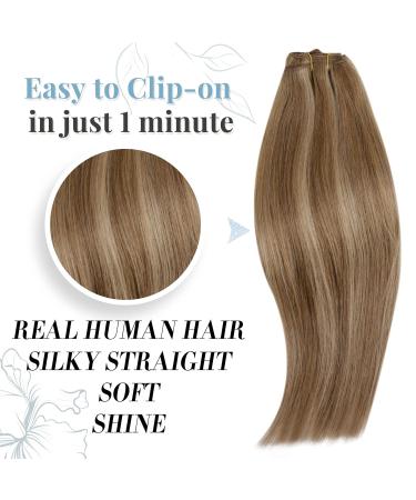 Runature Real Hair Clip-In Extensions - Dark Blonde & Gold Blonde Remy Human Hair Seamless Short 14 Inch - 120g 7 Pieces (#10P16) - Buy Online on GoSupps.com