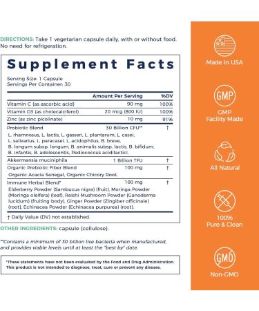 NewRhythm Probiotics for Immune Support Akkermansia Probiotic Supplement for Women & Men 30 Billion CFU 16 Strains Plus Zinc Vitamin C & D3 Elderberry & Echinacea Non-GMO 30 Capsules - Buy Online on GoSupps.com