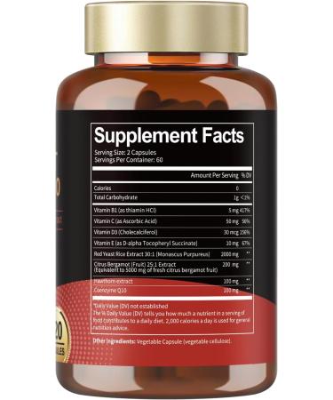 Red Yeast Rice 2 000mg with CoQ10 Supplement - Citrinin Free Extract Red Yeast Rice Capsules with CoQ10 100 Plus Citrus Bergamot - Cholesterol Lowering Supplements 3rd-Party Tested Vegan Non-GMO 120 Count (Pack of 1) - Buy Online on GoSupps.com