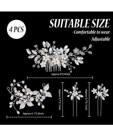 Silver Bridal Hair Comb Set - Wedding Hair Vine with Pearls and Rhinestone Flower Hair Pins - Buy Online on GoSupps.com