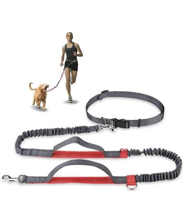 Achort hand-free dog leash dog belt waist belt dog leash coupler running and jogging line belt with retractable bungee reflective seams for up to 110 kg dogs (red)