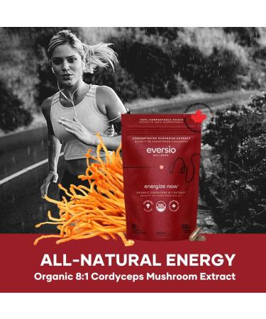 ENERGIZE NOW by EVERSIO WELLNESS - Organic Cordyceps Mushroom Supplement - 8:1 Cordyceps Militaris Extract in 60 Vegan Capsules (500mg) - Cordyceps Mushroom Capsules Made with Organic Extract from Real Mushrooms and NO GRAIN - 32% Verified Beta-D-Glucans! - Buy Online on GoSupps.com