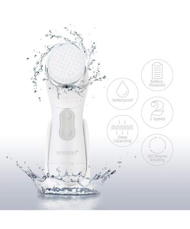 Pessido Waterproof Spin Facial Cleansing Brush Set with 6 Brush Heads - Gentle Exfoliating, Deep Cleansing, Massaging - for Men and Women (White) - Buy Online on GoSupps.com
