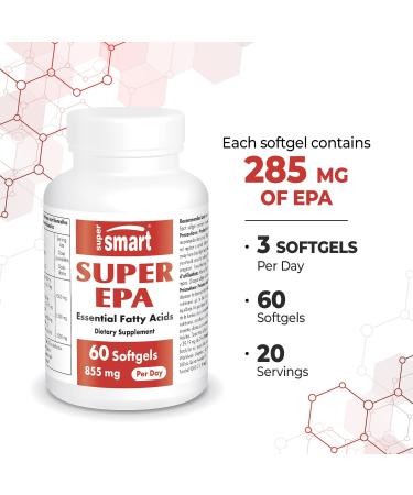 Supersmart Super EPA 855mg - High Strength Fish Oil Supplement | Natural Omega 3 Non-GMO Gluten Free - 60 Softgels - Buy Online on GoSupps.com