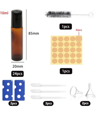 Anboo 24 Pack 10ml Essential Oil Roller Bottles - Glass Roll-On with Stickers Funnel Opener & Labels for SPA & Massage - Buy Online on GoSupps.com