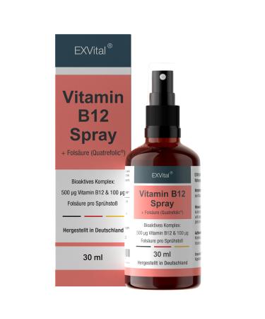 Vitamin B12 spray 500 g vitamin B12 + 100 g folic acid per spray bioactive quatrefolic folic acid laboratory test and manufactured in DE 100% vegan & for vegan lifestyle - Buy Online on GoSupps.com