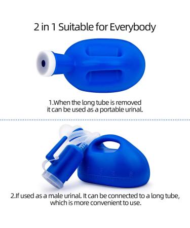 SMAZINSTAR Portable Urinal for Men | 2000ml Spill Proof Anti-Overflow Reusable Male Pee Bottle with Long Tube and Lid for Camping | Blue - Buy Online on GoSupps.com