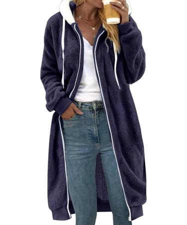 Hanxiulin Oversized Plush Hoodie Jacket - Warm Women's Winter Coat Windproof Reversible - Dark Blue 4XL Transition Jacket for Autumn & Winter - Buy Online on GoSupps.com