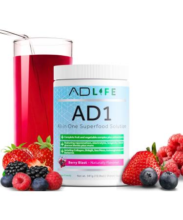Project AD AD1 All in One Superfood Solution Complete Fruit and Vegetable Complex Plus Antioxidants Including Collagen Shilajit Sea Moss Ashwaganda and Berberine (24 Servings Berry Blast) - Buy Online on GoSupps.com