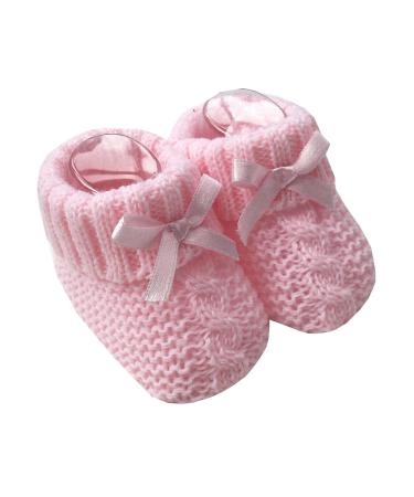 Royal Icon Newborn Baby Boys Girls Booties Baby Booties with Bow Soft Knitted Baby Bootees 0-3 Month Newborn Booties for Babies Ideal for Indoor and Outdoor Use RI354 3 Months Pink