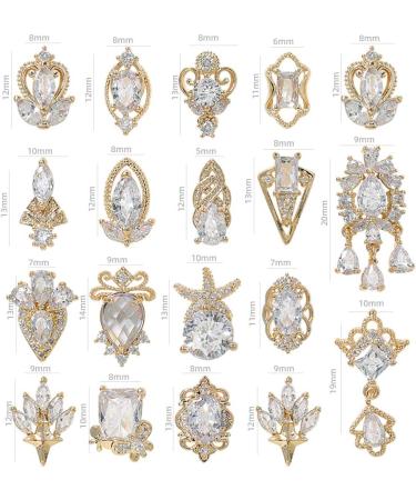Shiny Gold Nail Art Charms Set - DIY Nail Jewelry with Zircon Alloy Gemstones - Buy Online on GoSupps.com