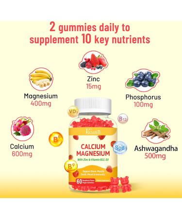 Calcium Gummies with Magnesium, Zinc, Vitamin D3 & B12, Calcium Supplements for Women Men, Support Bone, Muscle and Immunity, 60 Vegan Raspberry Flavor Gummies Raspberry 60 Count (Pack of 1) - Buy Online on GoSupps.com