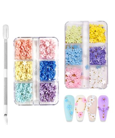 3D Flower Nail Charms Colorful Flower Nail Art Resin Blossom Rhinestone Nail Art Decoration Nail Art Charms Nail Pearls Jewelry Accessories DIY Crafts with Dual Head Nail Cuticle Pusher