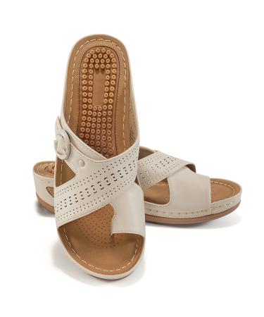 Judxsious Womens Wedge Sandals Flip Flops Comfortable Orthopedic Sandals Cushion FootBed platform Sandals Dressy Summer Walking Casual Beach Shoes 6 Apricot