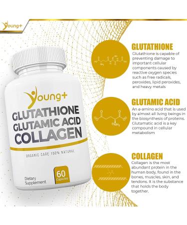 Buy Young+ Glutathione Glutamic Acid & Collagen Antioxidant Supplement 1000mg 60 Capsules for Optimal Health | Shop Internationally - Buy Online on GoSupps.com
