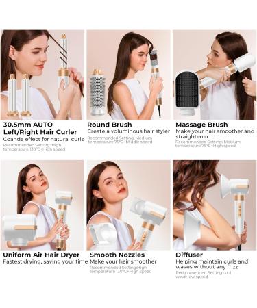 7-in-1 Hair Dryer Brush | 110 000 RPM Ionic Hot Air & Curler Styler | Professional Travel Hair Tool in White Gold - Buy Online on GoSupps.com