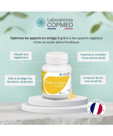 COPMED LABORATORIES - Omega 3 Vegetal - Omega 3 Vegan Food Supplement - Vegetable Oils (Chia Flax Perilla) - Natural Active Ingredients - French Brand - 90 Capsules (Bioplastic Pill Box) - Buy Online on GoSupps.com