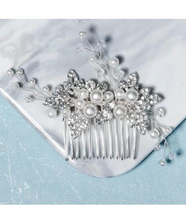 Pearl Bridal Hair Comb Sliver Wedding Bridal Pearl Hair Accessories for Women Handmade Rhinestone Wedding Hair Slides for Bride Bridesmaid - Buy Online on GoSupps.com