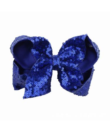 Xansema Women Teens Girls Kids 6 Inches Sequins Large Bows Alligator Hair Clip Hair Barrettes Accessories (Deep Blue)