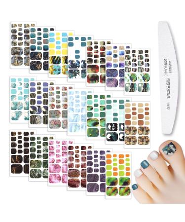 WOKOTO 440 Pieces Toenail Polish Stickers  20 Sheets Marbled Style Gel Stick On Nail Polish Strips Self-Adhesive Gradient Nail Art Decals with Nail File Nail Manicure Kit for Women KIT3
