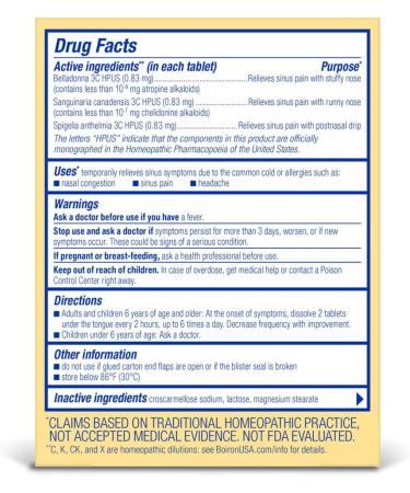 Boiron SinusCalm Tabs - 100 Count for Sinus Pressure and Pain Relief Runny Nose Congestion Headache - Sinus Calm Meltaway Tablets - Buy Online on GoSupps.com