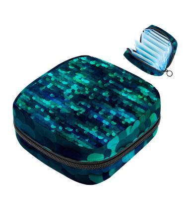 Menstruation pad bag with zipper women's napkin bag tampons collecting bags for women and girls (mermaid-sequin-green)