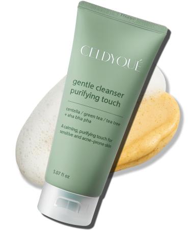 CELDYQUE Gentle Cleanser Purifying Touch Centella Tea Tree & Green Tea | AHA BHA PHA Exfoliating Face Wash for Sensitive Acne-Prone Skin | Calming Pore Purifying Korean Cleansing Foam 5.07 fl oz