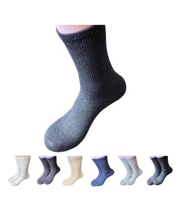 FANCY PIX Non Binding Loose Top Seamless Toe Cotton Crew Socks for Diabetic Edema Neuropathy Better Circulation (6 Pairs) 10 6 Pairs White Brown Khaki Navy Grey Black