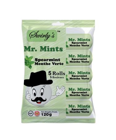 Swirly's Mr. Mints Rolls - Spearmint Flavor - Aspartame-Free Vegetarian and Gluten-Free Breathmints Made with Real Spearmint Oil - 120 grams x 24 packs per case ($2.08 per 120 gram pack of 5 rolls).
