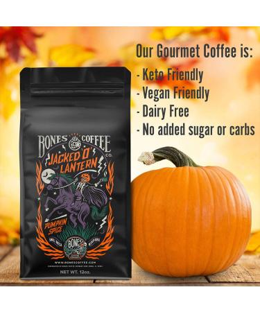 Bones Coffee Company Jacked 'O' Lantern Pumpkin Spice Flavored Coffee | 12 oz Ground Low Acid Medium Roast Gourmet Beans - Buy Online on GoSupps.com