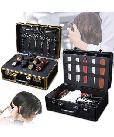 LOYALHEARTDY Professional Barber Case - Salon Hair Cutting Organizer Kit for Clippers Shears & Brushes - Travel Tool Box (D Black+Gold - Buy Online on GoSupps.com