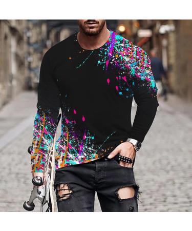 oelaio Long Sleeve Tee Shirts for Men Fashion 3D Graphic T-Shirt Athletic Running Gym Casual Crewneck Pullover Tees Plus Light Blue - Buy Online on GoSupps.com