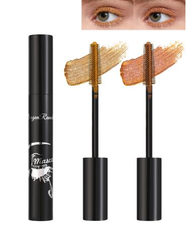 Gold Bronze Glitter Metallic Mascara for Eyelashes-2PCS Colored Tubing Mascara Volume and Length Longlasting Waterproof Smudge-Proof Curling Mascara for Women Cosplay Party Stage Use Eye Makeup 05 Gold +06 Bronze