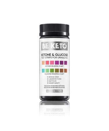 BeKeto Ketone and Glucose Test Strips 100 Strips Urine Tester Keto Diet Weight Loss Analysis Suitable for Ketogenic Paleo Low Carbs Diabetics & Atkins - Testing Strips