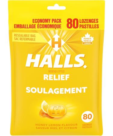 HALLS Triple Soothing Action Cough Drops Honey Lemon 1 Resealable Bag (80 Drops Total) & Menthol Honey Bag 30 Lozenges - Buy Online on GoSupps.com