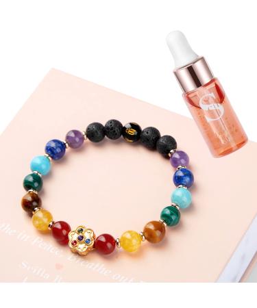 Chakra Crystals and Lava Rock Bracelet with Good Sleep Oil Premium REAL Beaded Aromatherapy Diffuser Yoga Meditation Accessories Spiritual Self Care Gifts Chakra Flower With Inner Peace Oil 19cm 5ml