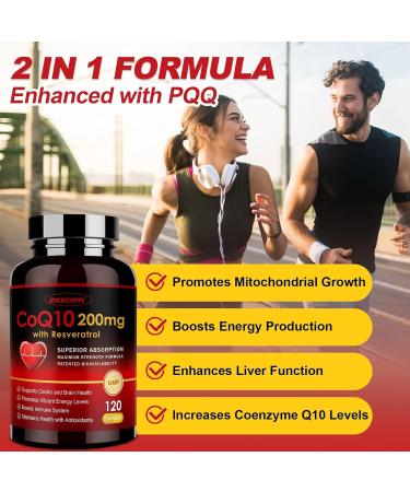ZEBORA CoQ10-200mg with Trans-Resveratrol, PQQ & Vitamin E - High Absorption Coenzyme-Q10 with BioPerine - Powerful Antioxidant for Heart & Energy-Production,120 Veggie Capsules 120 Count (Pack of 1) - Buy Online on GoSupps.com